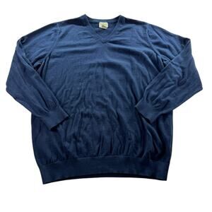 L.L. Bean Mens V-Neck Sweater XXL Tall Navy Blue Cotton Cashmere Pullover Knit